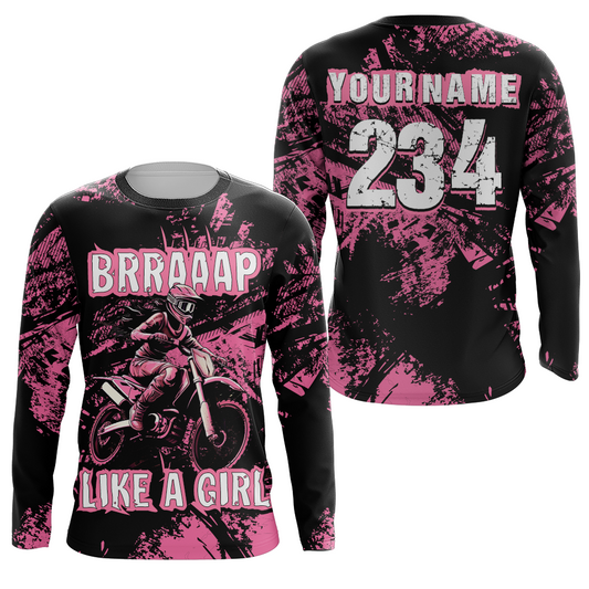 Racing Jersey Pink Black Motocross Shirt Girl Women UPF30+ Motorcycle Off-Road Shirt XM218