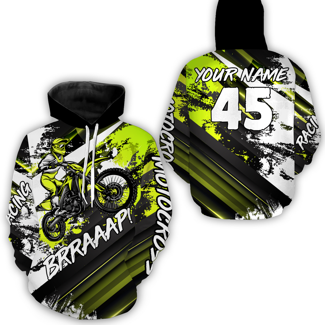 Custom Lime Green Motocross Racing Hoodie Jersey Dirt Bike Hoodie Zip Biker Men Women MH52