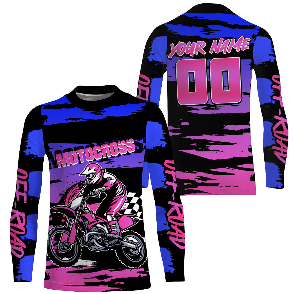 Motocross Blue Pink Jersey UPF30+ Riding Dirt Bike Jersey Extreme MX Racing Off-road Shirt XM05