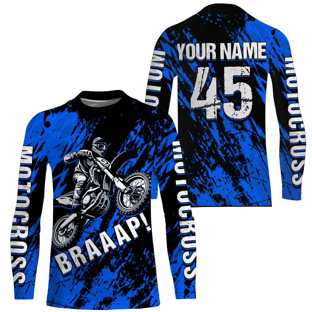 Motocross Racing Jersey Blue UPF30+ Youth Dirt Bike Shirt Men Kid Off-road Riding Shirt XM87