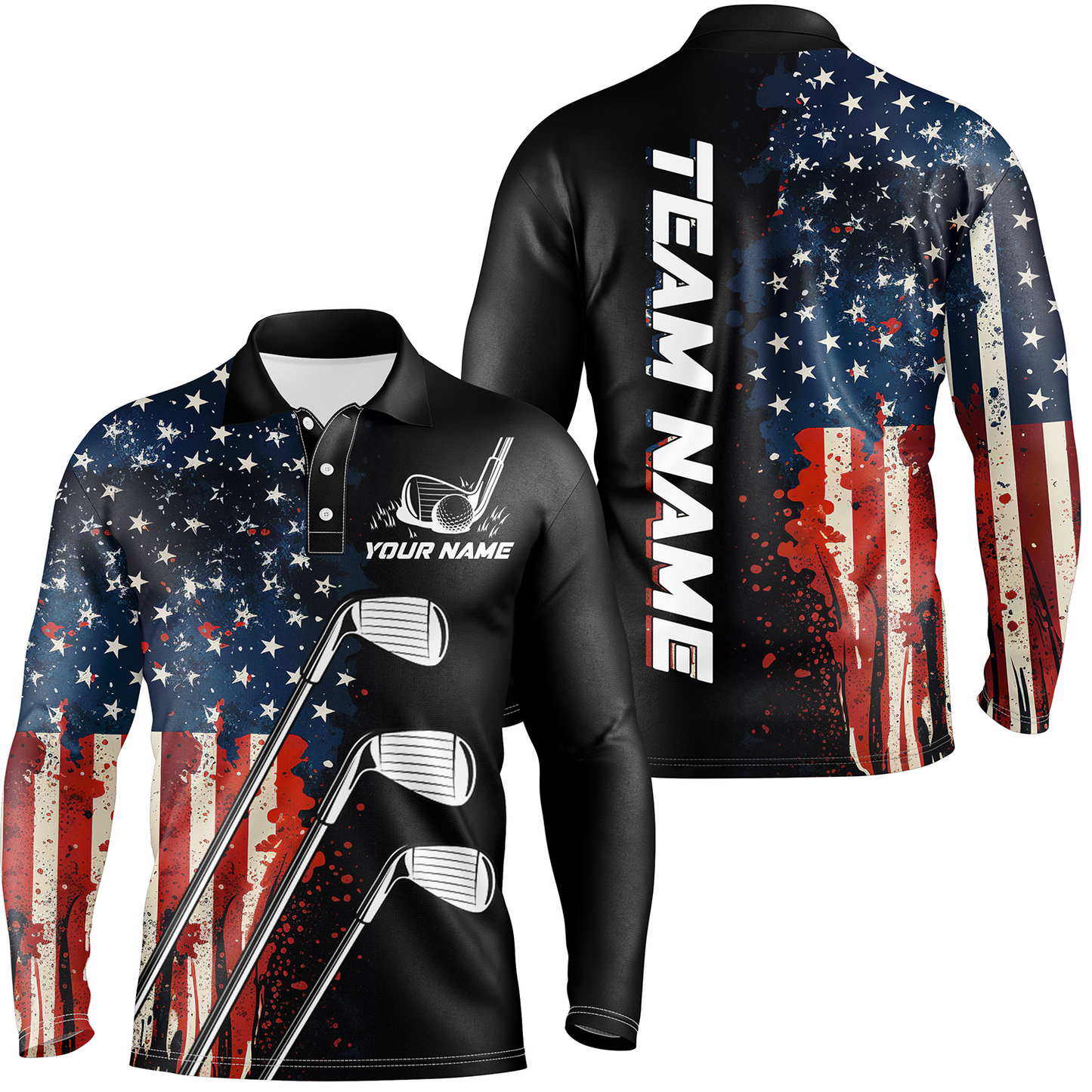 Custom US Golf Polo Shirt American Flag Golf Shirts For Men Women Golf Polo Shirt MMG10