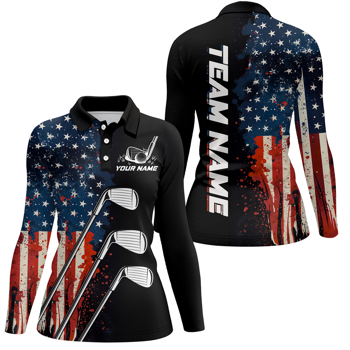Custom US Golf Polo Shirt American Flag Golf Shirts For Men Women Golf Polo Shirt MMG10