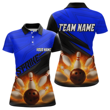 Load image into Gallery viewer, Custom Flaming Blue Bowling Shirts for Women Men Team Bowling Polo &amp; Quarter Zip MBL99