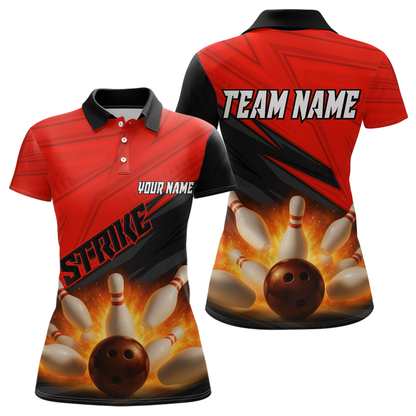 Custom Flaming Red Bowling Shirts for Women Men Team Bowling Polo & Quarter Zip MBL99