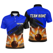 Load image into Gallery viewer, Custom Flaming Blue Bowling Shirts for Women Men Team Bowling Polo &amp; Quarter Zip MBL99