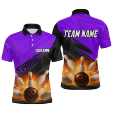 Load image into Gallery viewer, Custom Flaming Purple Bowling Shirts for Women Men Team Bowling Polo &amp; Quarter Zip MBL99
