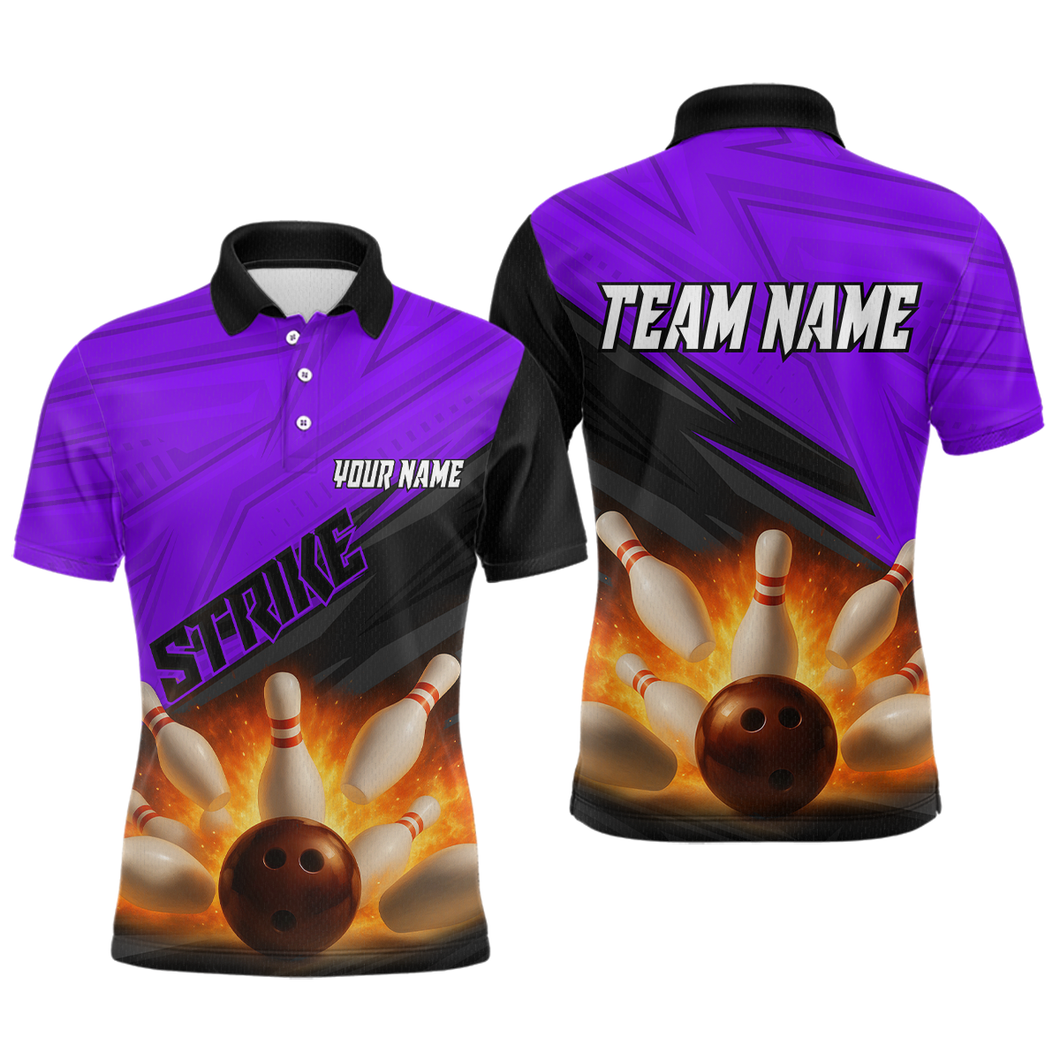 Custom Flaming Purple Bowling Shirts for Women Men Team Bowling Polo & Quarter Zip MBL99
