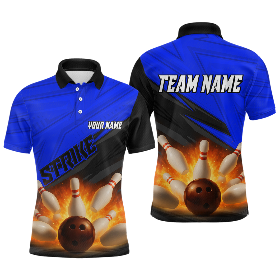 Custom Flaming Blue Bowling Shirts for Women Men Team Bowling Polo & Quarter Zip MBL99