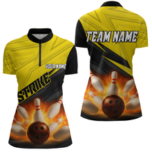 Load image into Gallery viewer, Custom Flaming Yellow Bowling Shirts for Women Men Team Bowling Polo &amp; Quarter Zip MBL99