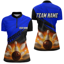 Load image into Gallery viewer, Custom Flaming Blue Bowling Shirts for Women Men Team Bowling Polo &amp; Quarter Zip MBL99