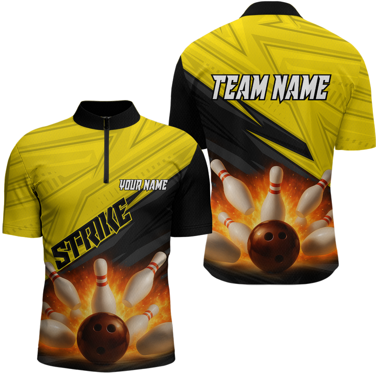Custom Flaming Yellow Bowling Shirts for Women Men Team Bowling Polo & Quarter Zip MBL99