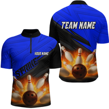 Load image into Gallery viewer, Custom Flaming Blue Bowling Shirts for Women Men Team Bowling Polo &amp; Quarter Zip MBL99