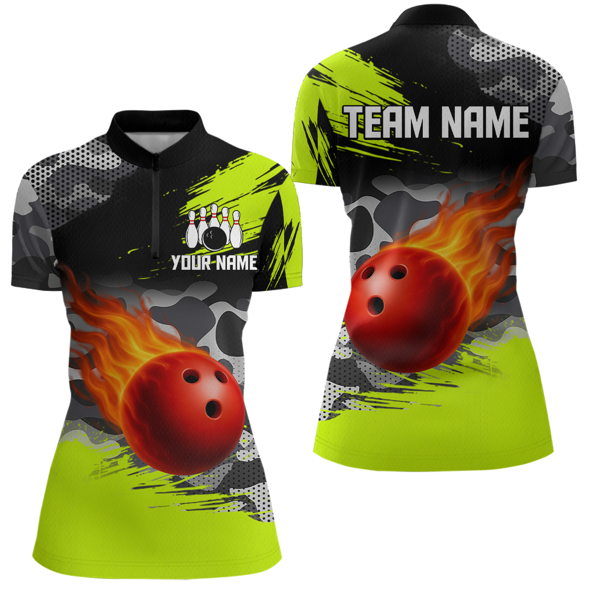 Custom Lime Green Bowling Shirt for Men Women Team Bowling Jerseys Polo 1/4 Zip MBL100