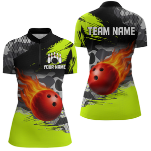 Custom Lime Green Bowling Shirt for Men Women Team Bowling Jerseys Polo 1/4 Zip MBL100