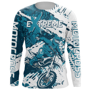 Blue Motocross Jersey UPF30+ Personalized Dirt Bike Youth Motocross Shirt Extreme Off-Road XM91