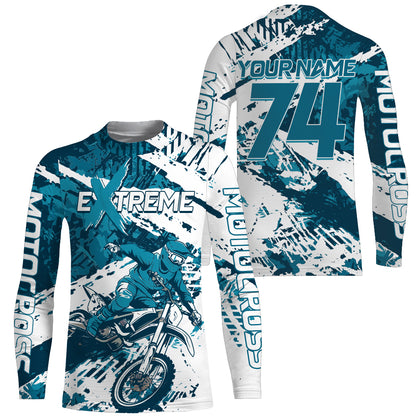 Blue Motocross Jersey UPF30+ Personalized Dirt Bike Youth Motocross Shirt Extreme Off-Road XM91