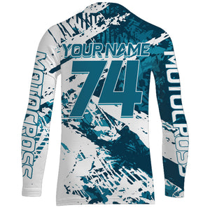 Blue Motocross Jersey UPF30+ Personalized Dirt Bike Youth Motocross Shirt Extreme Off-Road XM91