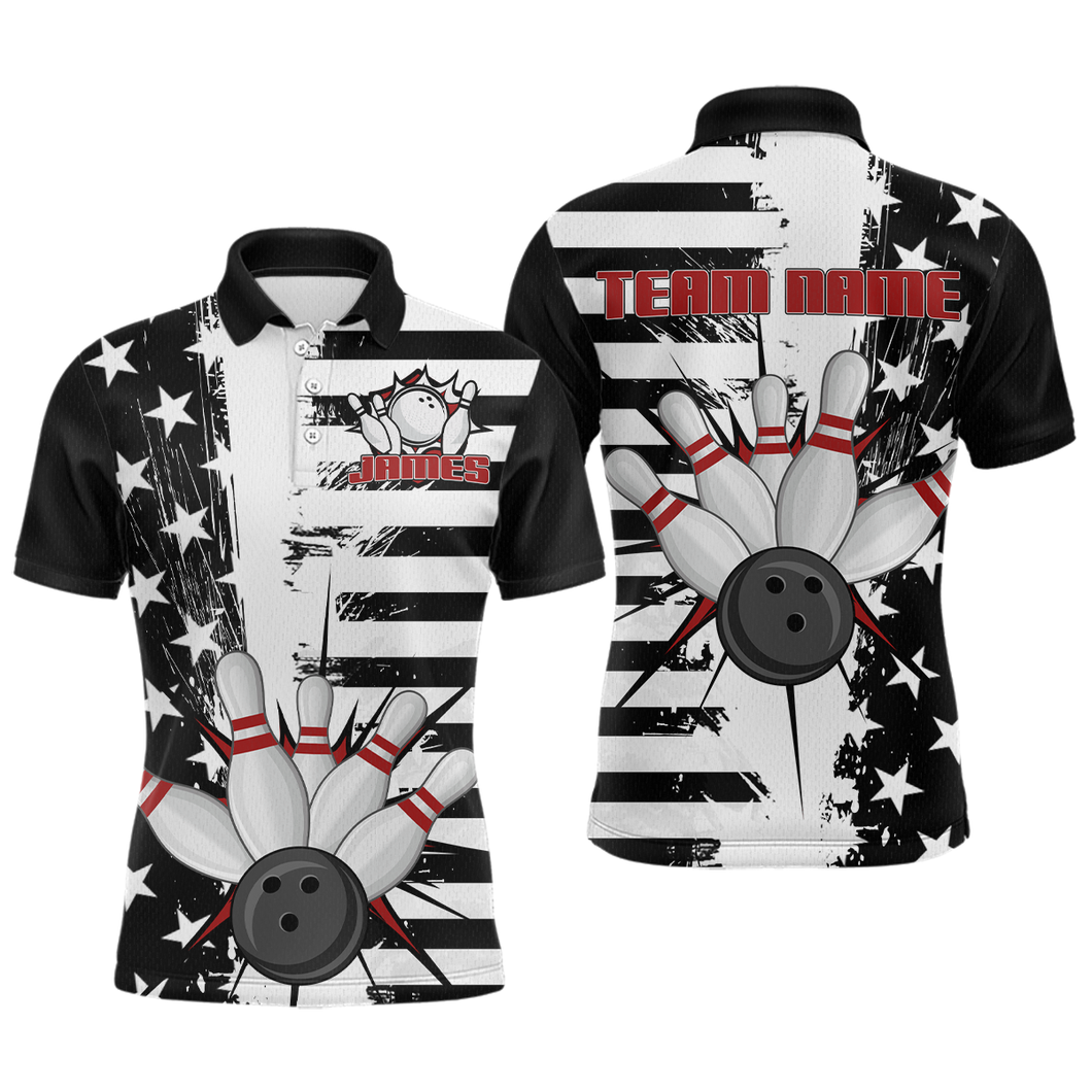 American Flag Bowling Shirt for Men Women Team Bowling Jersey Bowling Polo&1/4 Zip MBL18