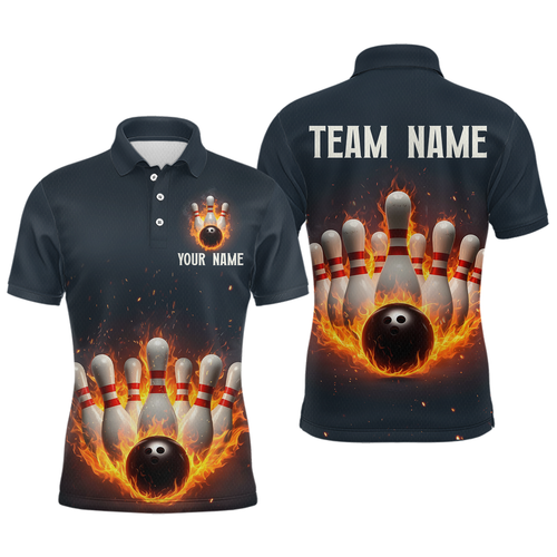 Custom Flaming Bowling Shirt for Men Women Fire Bowling Polo Shirts & Quarter Zip MBL83