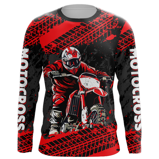 Custom Dirt Bike Motocross Racing Jersey Youth Kid Men UPF30+ Off-Road Riding Shirt Red XM228
