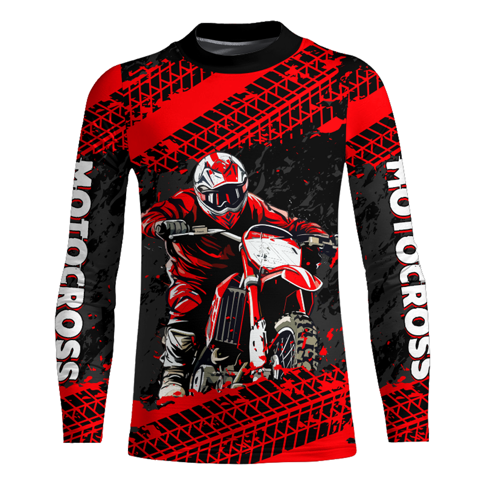 Custom Dirt Bike Motocross Racing Jersey Youth Kid Men UPF30+ Off-Road Riding Shirt Red XM228