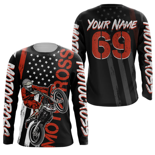 American Flag Motocross Jersey UPF30+ Racing Dirt Bike Riding Shirt Off-Road Long Sleeves XM28