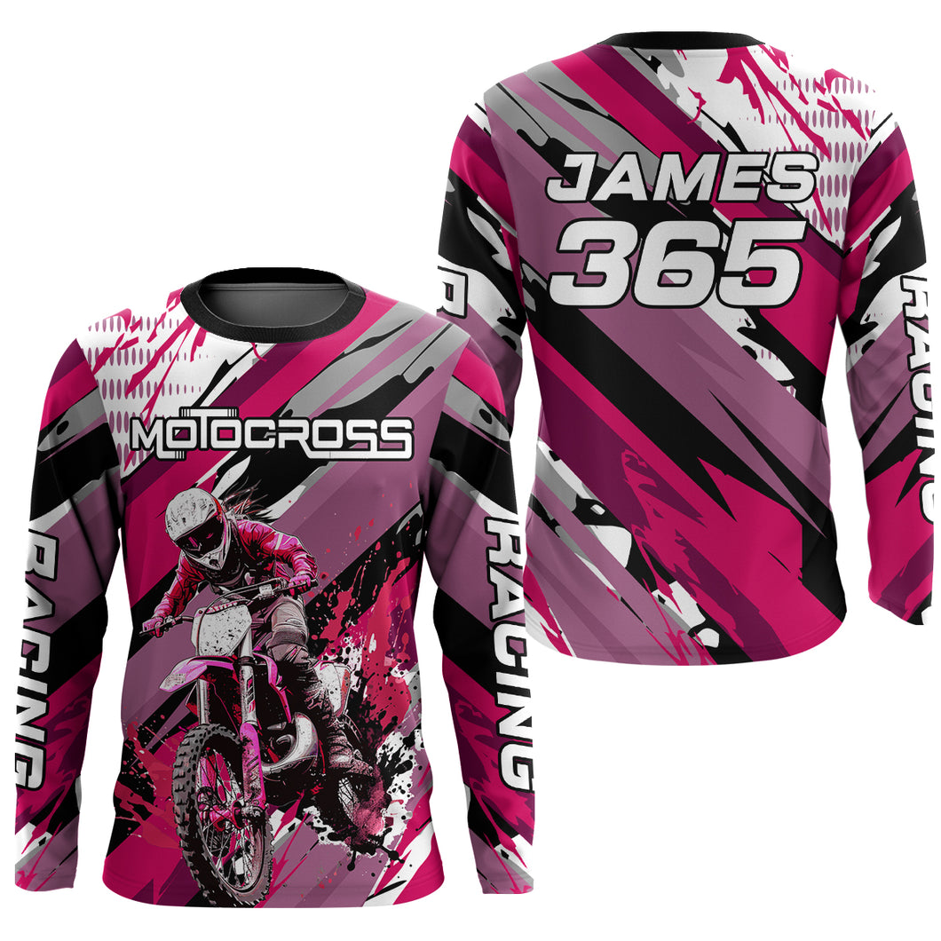 Pink Motocross Racing Jersey Women Kid Girl Upf30+ Dirt Bike Shirt Off-Road MX XM274