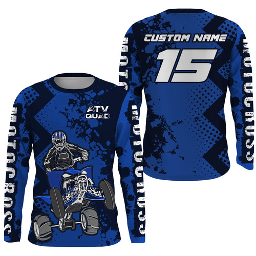 ATV Motocross Jersey Blue UPF30+ Quad Bike Jersey Youth Men Women Kid Motorcycle Shirt MX42