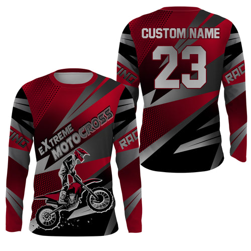 Motocross Racing Jersey Men Women Kid UPF30+ Youth Red Dirt Bike Shirt Off-Road MX Jersey XM97