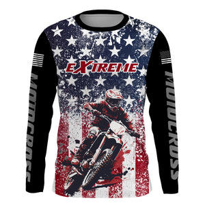 American Flag Motocross Jersey UPF30+ Youth Women Mens Kids Dirt Bike Shirt Patriotic Racing Jersey XM100