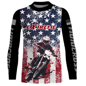 American Flag Motocross Jersey UPF30+ Youth Women Mens Kids Dirt Bike Shirt Patriotic Racing Jersey XM100