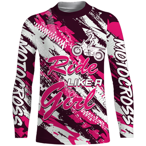 Pink Motocross Jersey Youth Racing UPF30+ Dirt Bike Shirt Girl Women Off-Road Motorcycle XM157