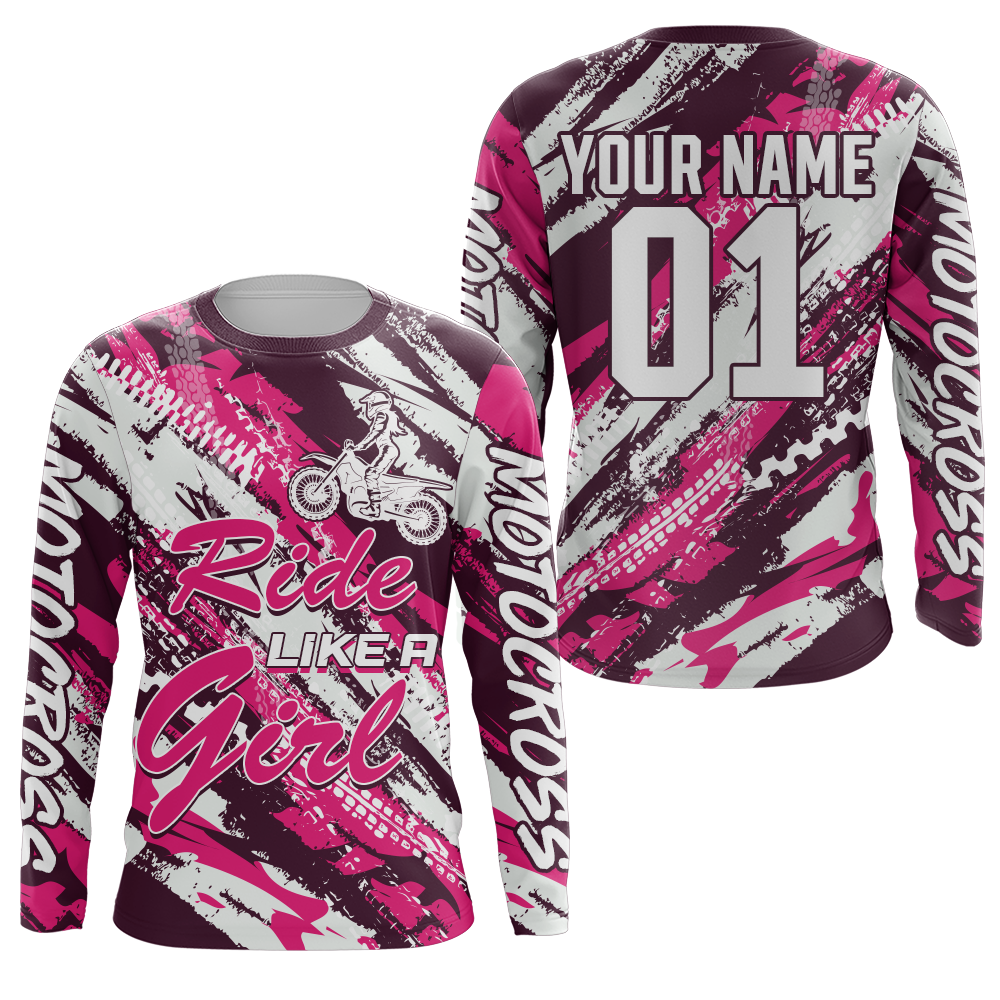 Pink Motocross Jersey Youth Racing UPF30+ Dirt Bike Shirt Girl Women Off-Road Motorcycle XM157