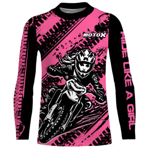 Personalized Pink MX Racing Jersey UPF30+ Dirt Bike Kid Women Motocross Girl Motorcycle Shirt XM158