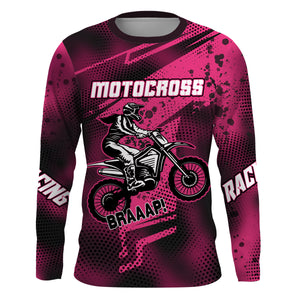 Pink Motocross Racing Jersey Youth UPF30+ Off-Road MX Racing Dirt Bike Shirt Biker Girl Women XM170