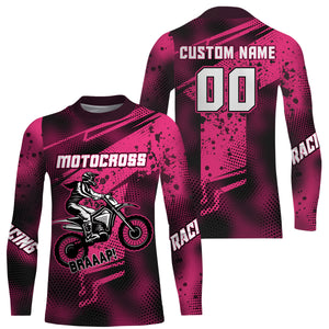 Pink Motocross Racing Jersey Youth UPF30+ Off-Road MX Racing Dirt Bike Shirt Biker Girl Women XM170