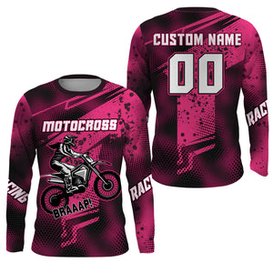 Pink Motocross Racing Jersey Youth UPF30+ Off-Road MX Racing Dirt Bike Shirt Biker Girl Women XM170