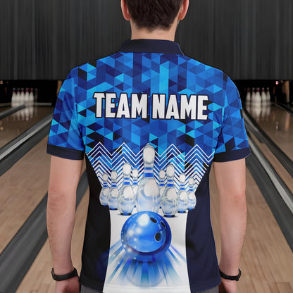 Blue Bowling Shirt for Men 3D Custom Name Bowling Jersey Shirts Team Polo & Quarter-Zip HNT10
