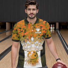 Load image into Gallery viewer, Orange Bowling Shirt for Men 3D Custom Name Bowling Jersey Shirts Team Polo &amp; Quarter-Zip HNT10