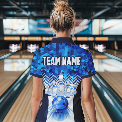 Blue Bowling Shirt for Women 3D Custom Name Bowling Jersey Shirts Team Polo & Quarter-Zip HNT10