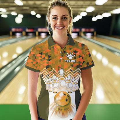 Orange Bowling Shirt for Women 3D Custom Name Bowling Jersey Shirts Team Polo & Quarter-Zip HNT10