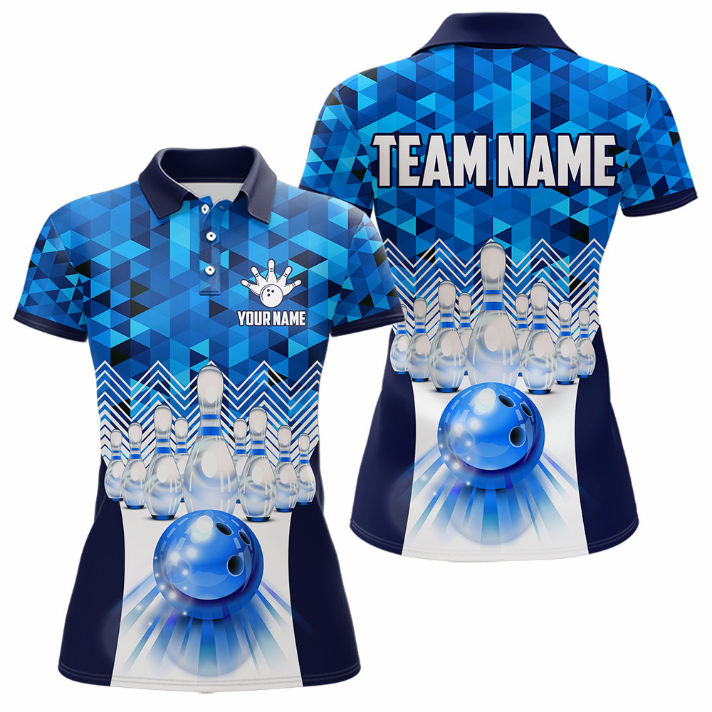 Blue Bowling Shirt for Women 3D Custom Name Bowling Jersey Shirts Team Polo & Quarter-Zip HNT10