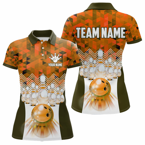 Orange Bowling Shirt for Women 3D Custom Name Bowling Jersey Shirts Team Polo & Quarter-Zip HNT10