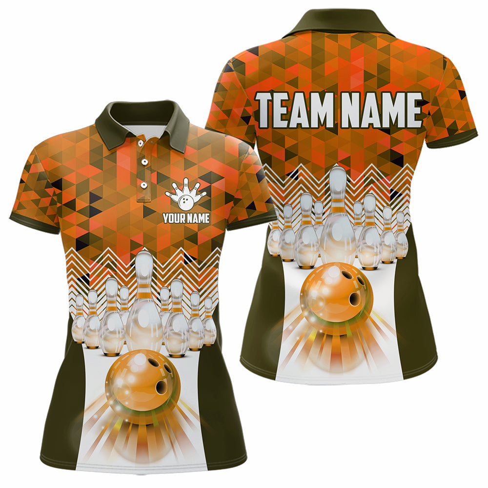 Orange Bowling Shirt for Women 3D Custom Name Bowling Jersey Shirts Team Polo & Quarter-Zip HNT10