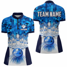 Load image into Gallery viewer, Blue Bowling Shirt for Women 3D Custom Name Bowling Jersey Shirts Team Polo &amp; Quarter-Zip HNT10