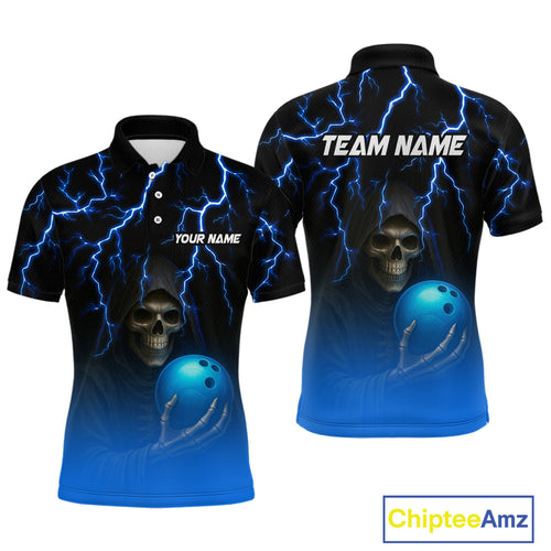 Custom Blue Thunder Skeleton Bowling Jersey for Men Bowling Polo & 1/4 Zip Bowling Team Shirts HNT108
