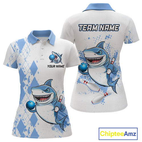 Blue Shark Bowling Custom Women Bowling Shirt Polo & Quarter-Zip Bowling Team Jerseys HNT62