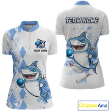 Load image into Gallery viewer, Blue Shark Bowling Custom Women Bowling Shirt Polo &amp; Quarter-Zip Bowling Team Jerseys HNT62