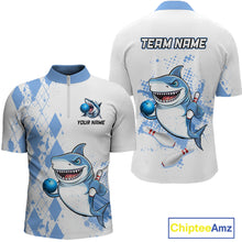 Load image into Gallery viewer, Blue Shark Bowling Custom Men Bowling Shirt Polo &amp; Quarter-Zip Bowling Team Jerseys HNT62