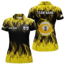 Load image into Gallery viewer, Personalized Yellow Flaming Billiard Jerseys 9 Ball Pool Billiard Shirts for Women Team Polo &amp; 1/4 Zip Shirt NNT32